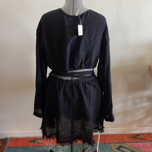 NWT Two piece Free People Black Deconstructed XL both wrap around tie close $180 - Picture 5 of 7